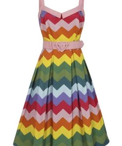 Collectif Dorothy Rainbow Chevron 50's Swing Dress Multi
