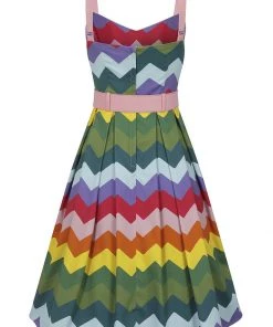 Collectif Dorothy Rainbow Chevron 50's Swing Dress Multi