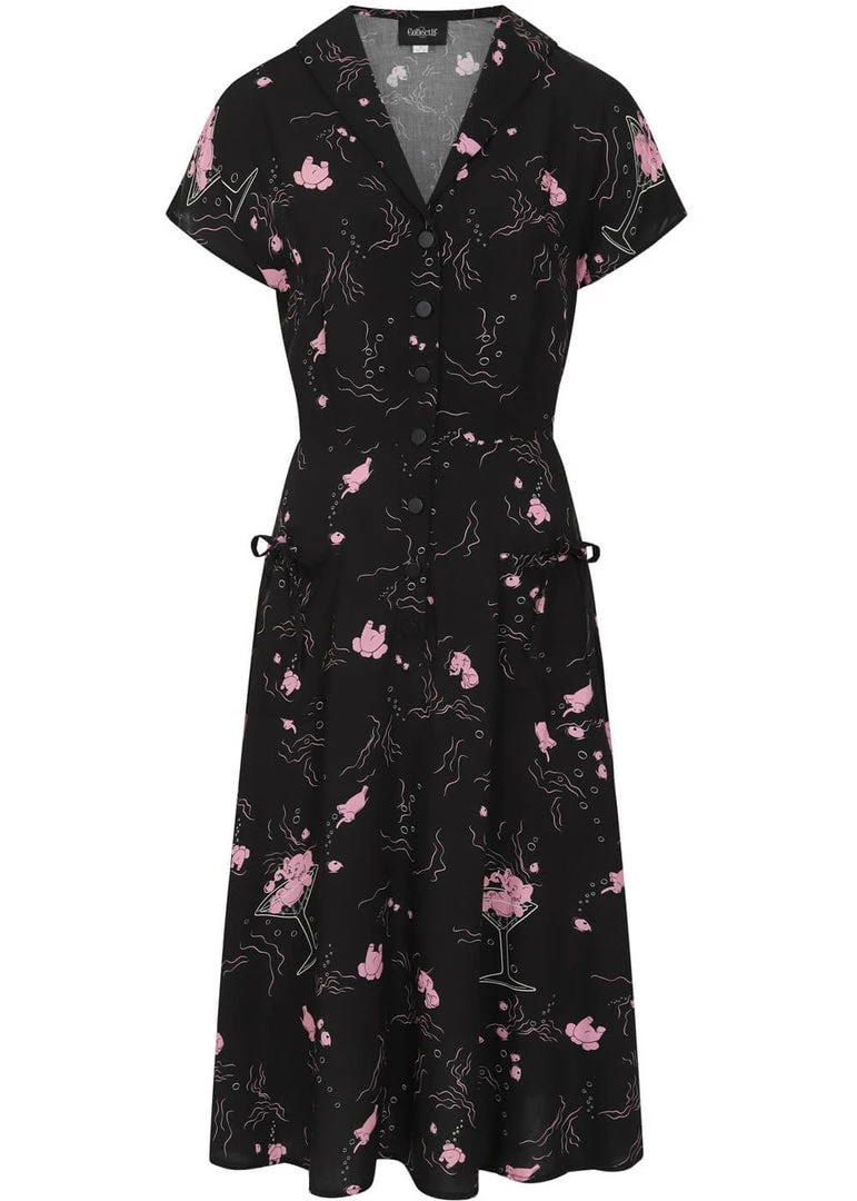Collectif Liza Tipsy Elephants 50's Swing Dress Black