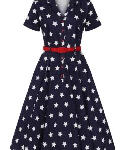 Collectif Caterina Stars 50's Swing Dress Navy New In