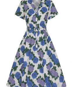 Collectif Caterina Vintage Hortensia 50's Swing Dress White New In