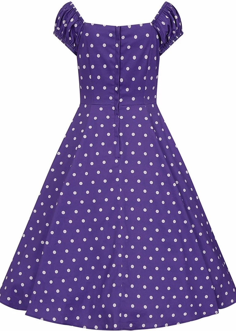 Collectif Dolores Pretty Polkadot 50's Swing Dress Purple