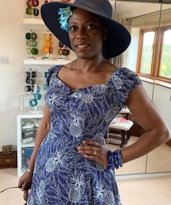 New In Collectif Dolores Pineapple Palm 50's Swing Dress Navy