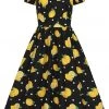 New In Collectif Demira Polka Lemon 50's Swing Dress Black