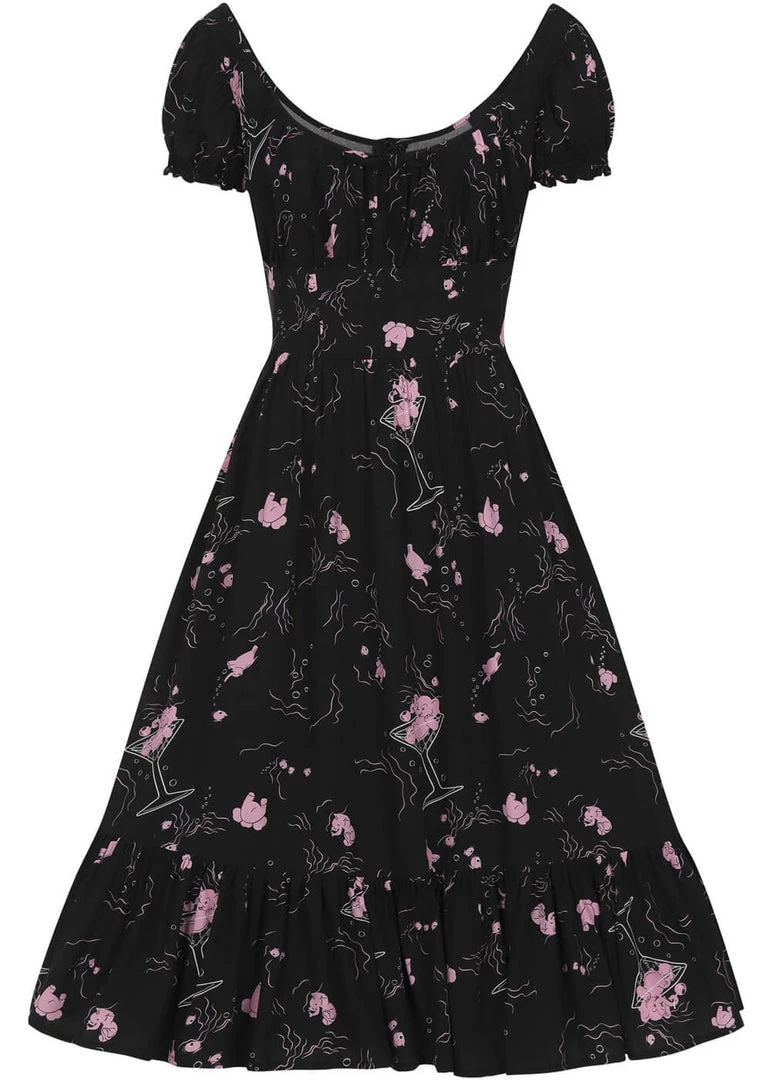 New In Collectif Carmen Tipsy Elephants 50's Swing Dress Black