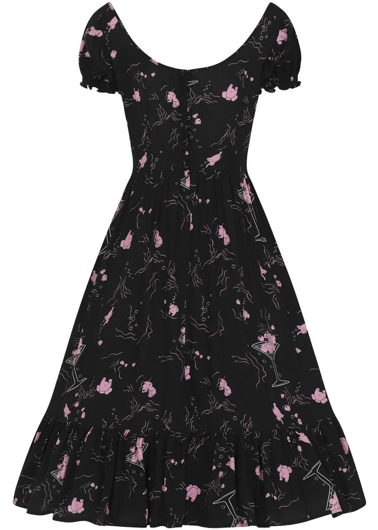 New In Collectif Carmen Tipsy Elephants 50's Swing Dress Black