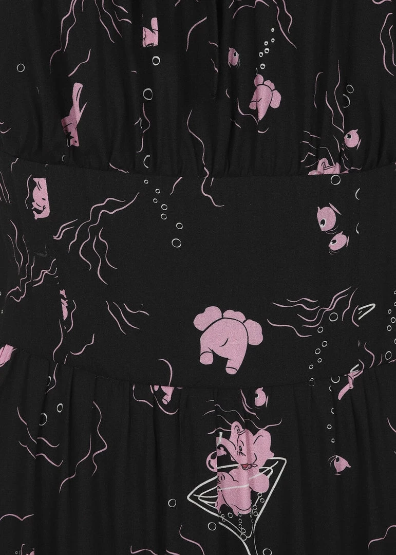 New In Collectif Carmen Tipsy Elephants 50's Swing Dress Black