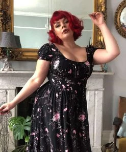 New In Collectif Carmen Tipsy Elephants 50's Swing Dress Black