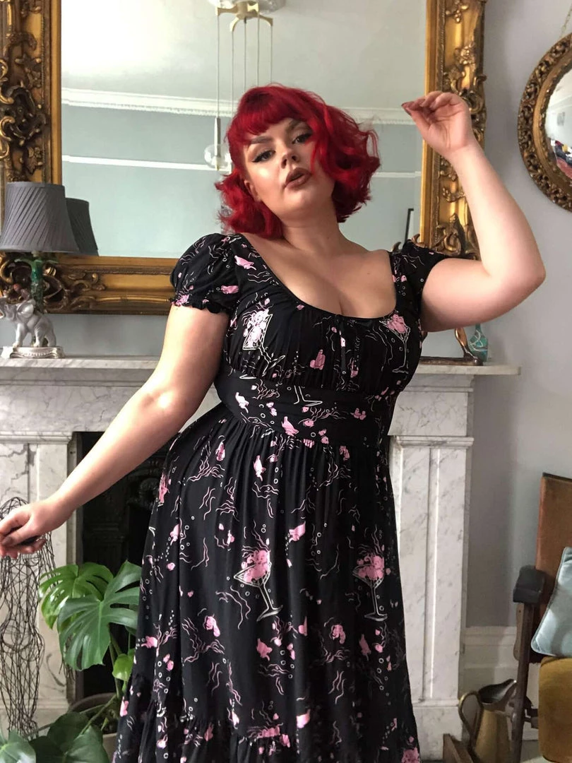 New In Collectif Carmen Tipsy Elephants 50's Swing Dress Black