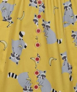 New In Collectif Kimberly Ravenous Raccoons 60's Swing Dress Yellow