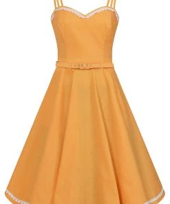 Collectif Nova Heart Trim 50's Swing Dress Orange