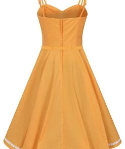 Collectif Nova Heart Trim 50's Swing Dress Orange
