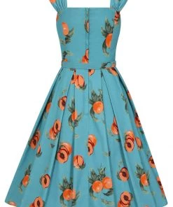Collectif Jill Vintage Peaches 50's Swing Dress Blue