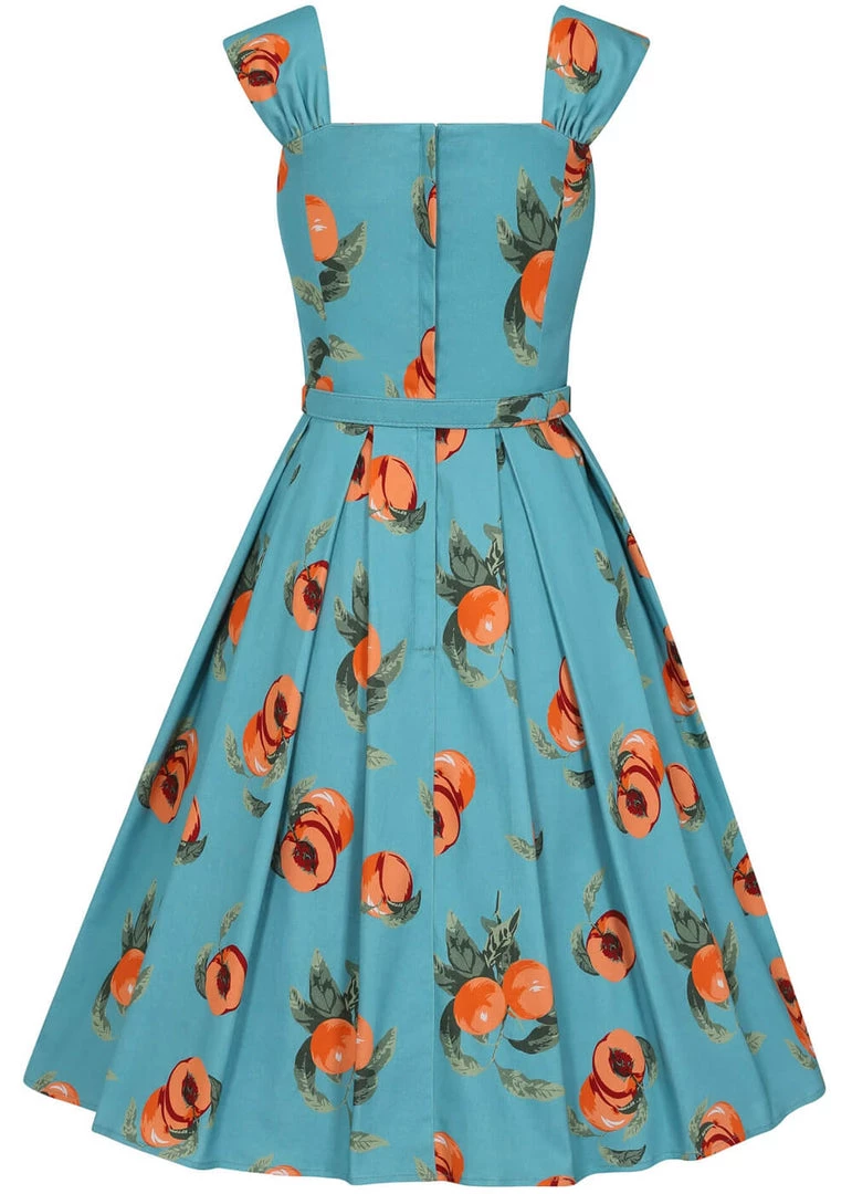 Collectif Jill Vintage Peaches 50's Swing Dress Blue