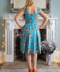 Collectif Jill Vintage Peaches 50's Swing Dress Blue