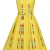 New In Collectif Jill Rainbow Polka Stripe 50's Swing Dress Yellow