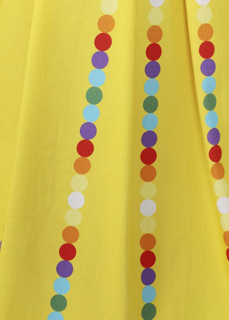 New In Collectif Jill Rainbow Polka Stripe 50's Swing Dress Yellow
