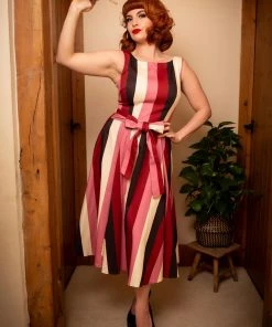 New In Collectif Frances Bubble Gum Stripe 50's Swing Dress Multi