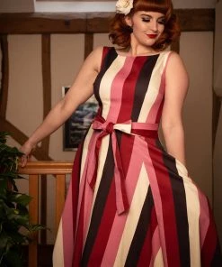 New In Collectif Frances Bubble Gum Stripe 50's Swing Dress Multi