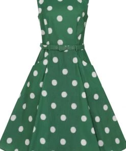 Collectif Hepburn Painted Polka 50's Swing Dress Green