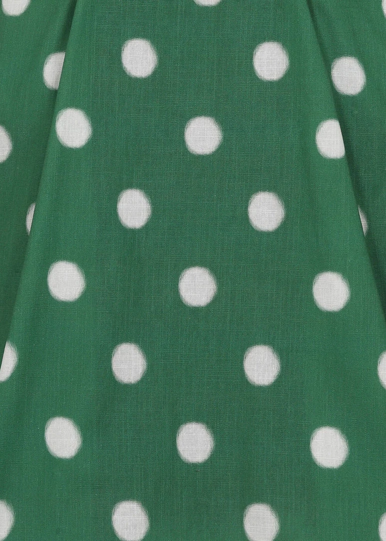 Collectif Hepburn Painted Polka 50's Swing Dress Green