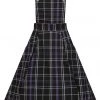Collectif Kayden Nancy Check Overalls 60's Swing Dress Black