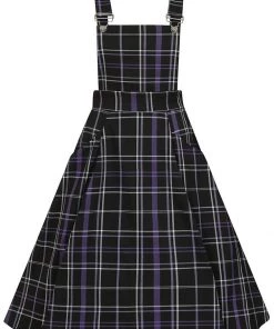 Collectif Kayden Nancy Check Overalls 60's Swing Dress Black