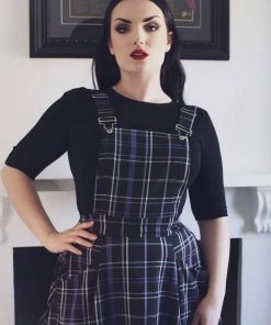 Collectif Kayden Nancy Check Overalls 60's Swing Dress Black