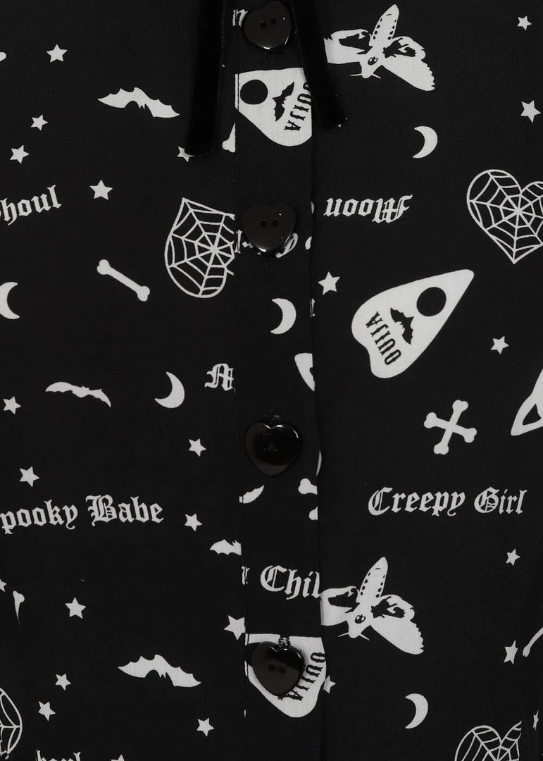 New In Collectif Mary Grace Creepy Girl 80's Skater Dress Black