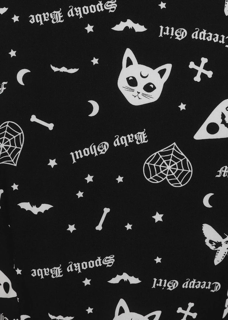 New In Collectif Mary Grace Creepy Girl 80's Skater Dress Black