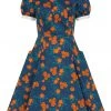 New In Collectif Peta Flora 50's Swing Dress Navy