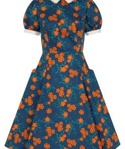 New In Collectif Peta Flora 50's Swing Dress Navy