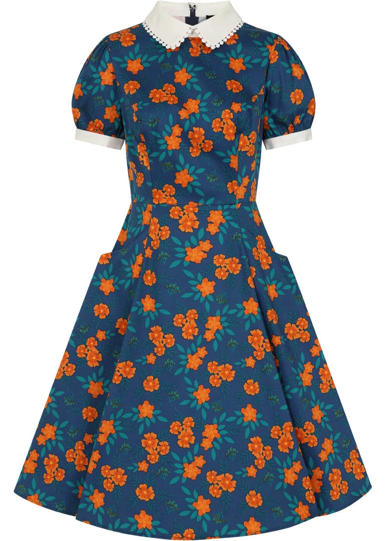 New In Collectif Peta Flora 50's Swing Dress Navy