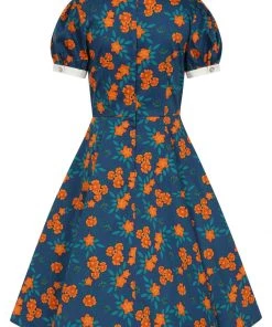 New In Collectif Peta Flora 50's Swing Dress Navy