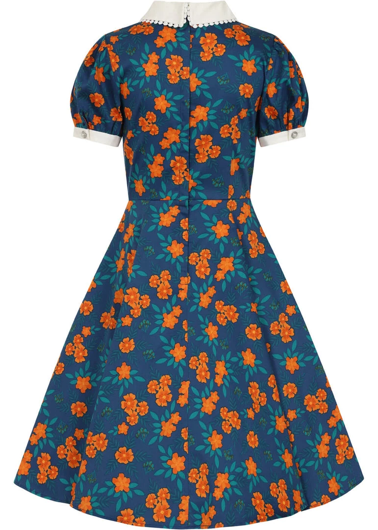 New In Collectif Peta Flora 50's Swing Dress Navy