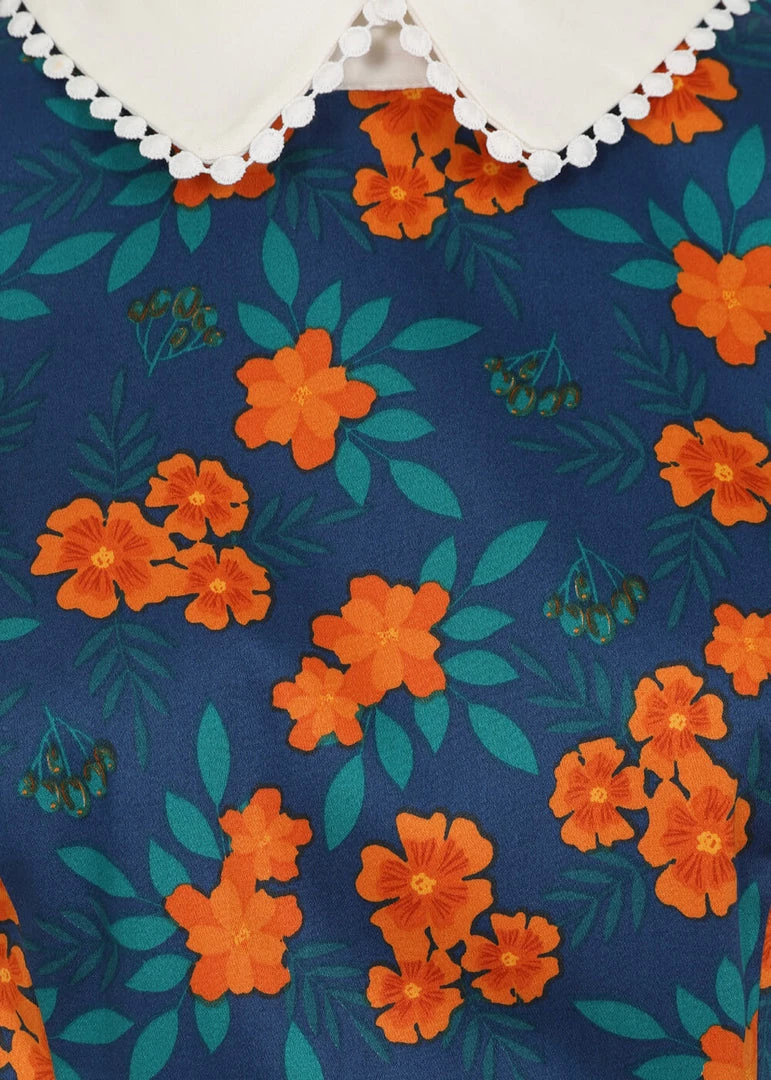 New In Collectif Peta Flora 50's Swing Dress Navy