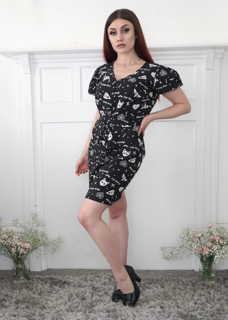 Collectif Mimma Creepy Girl 80's Playsuit Black