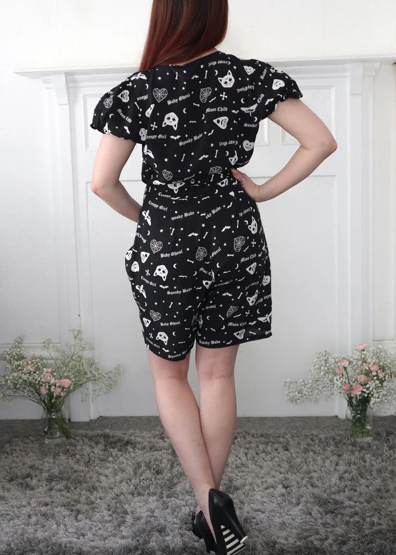 Collectif Mimma Creepy Girl 80's Playsuit Black
