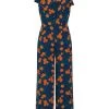 New In Collectif Thelma Flora 70's Jumpsuit In Navy