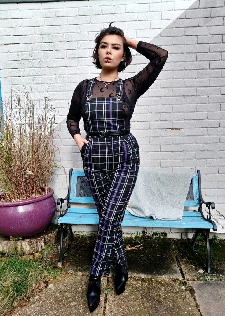 Collectif Rada Nancy Check 60's Dungarees Black