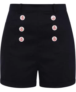 New In Collectif Nancy Nautical 40's Shorts Navy Blue