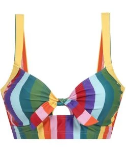 New In Collectif Rainbow Stripes 60's Bikini Top Multi Colour