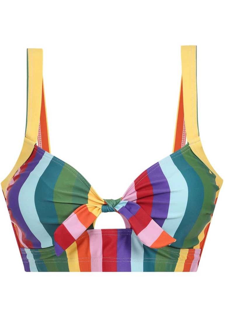 New In Collectif Rainbow Stripes 60's Bikini Top Multi Colour