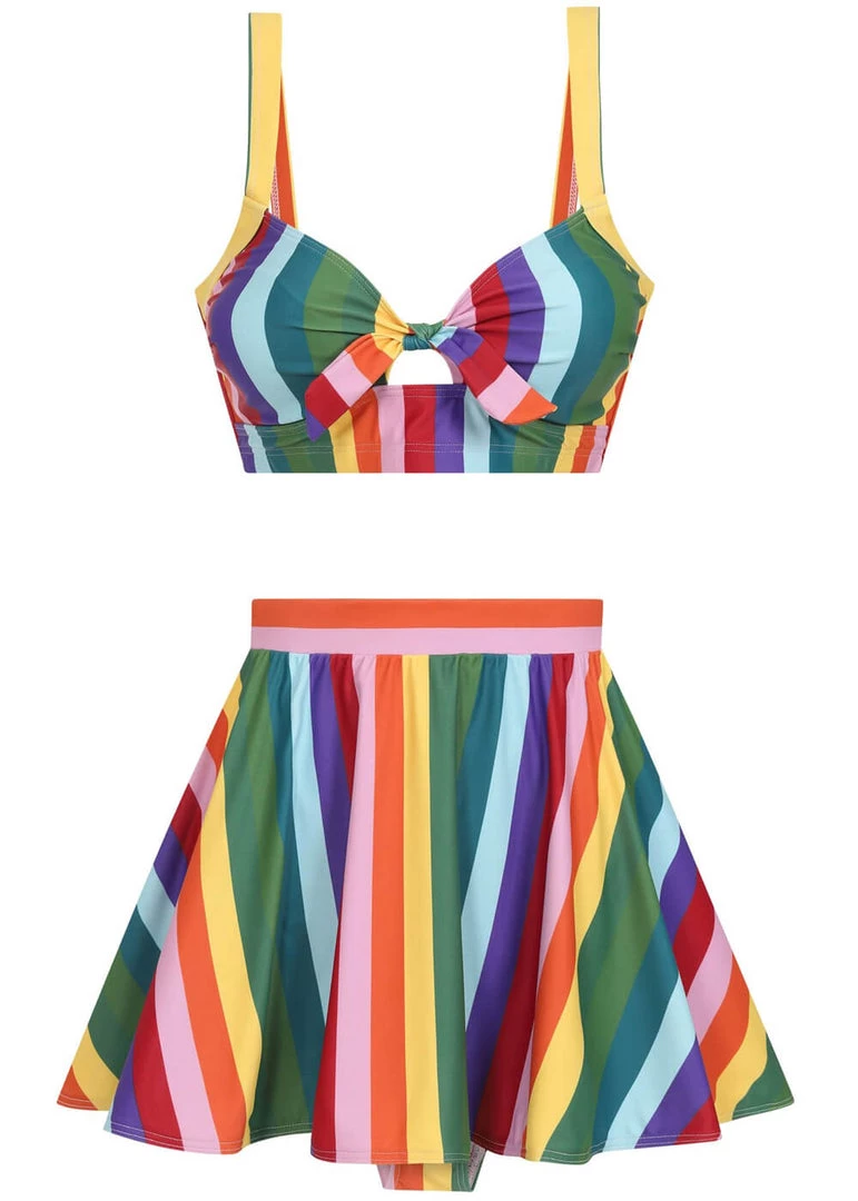 New In Collectif Rainbow Stripes 60's Bikini Top Multi Colour