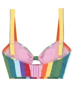 New In Collectif Rainbow Stripes 60's Bikini Top Multi Colour