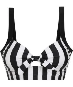 Collectif Beetle Stripe 60's Bikini Top Black White