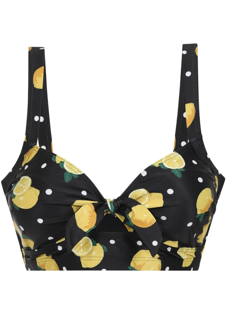 New In Collectif Lemon Polka 50's Bikini Top Black