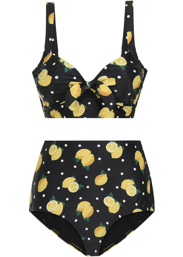 New In Collectif Lemon Polka 50's Bikini Top Black