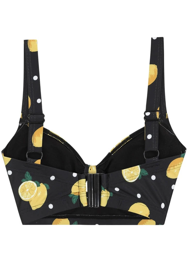 New In Collectif Lemon Polka 50's Bikini Top Black