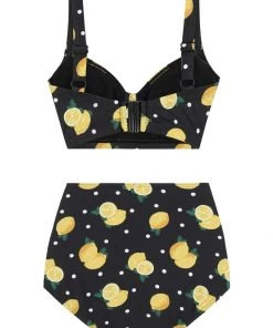 New In Collectif Lemon Polka 50's Bikini Top Black
